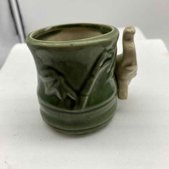 VTG Ceramic Planter Cup Vase Elephant Lucky Trunk Up Green Bamboo Asian 2 3/4”H - Picture 9 of 12
